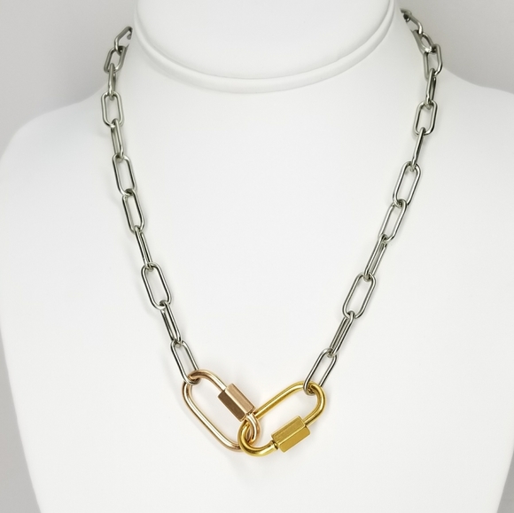 NWT Stainless Steel Carabiners Choker Lariat - Picture 3 of 10